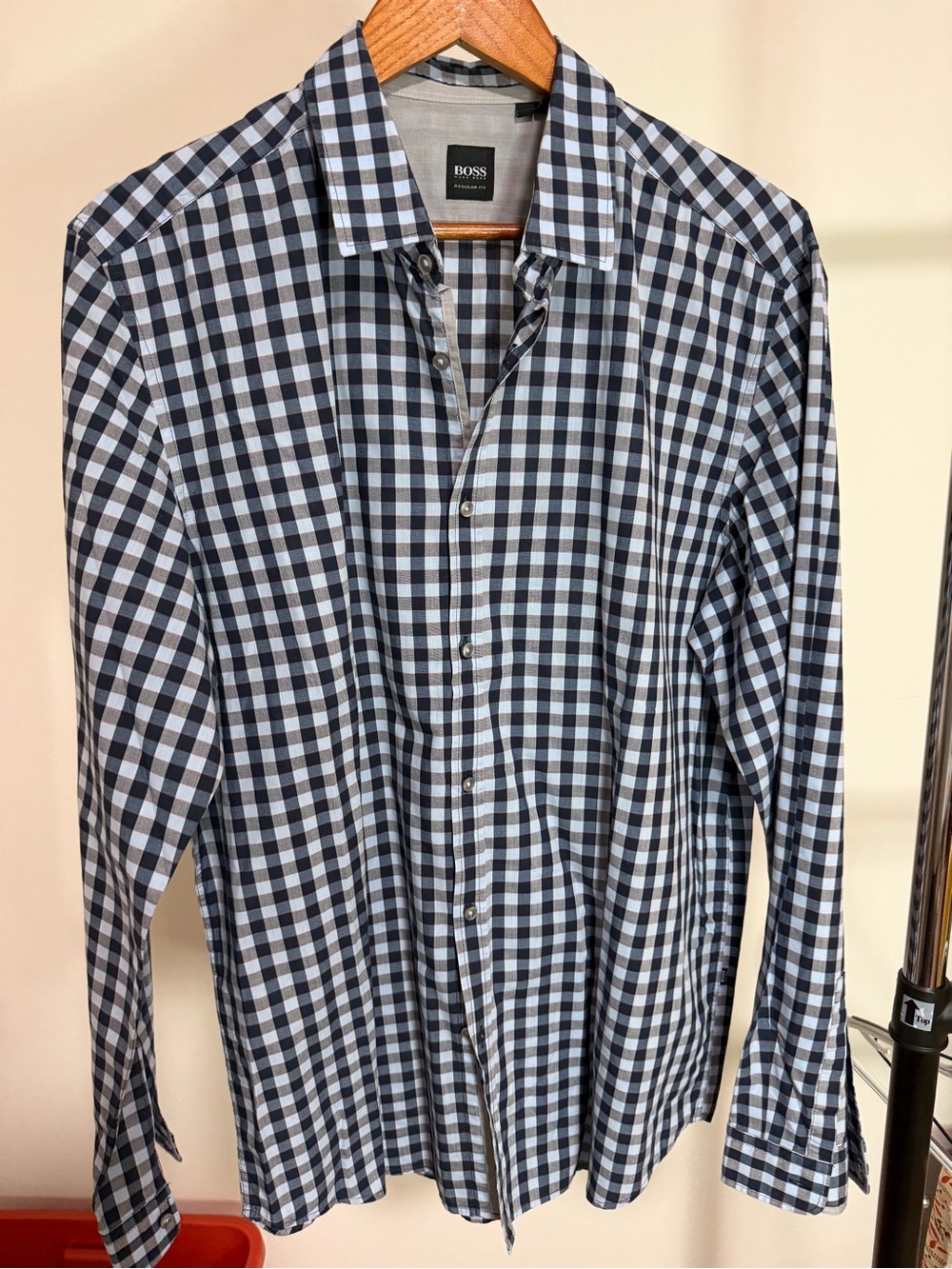 Hugo Boss Blue and Black Checked Dress Shirt